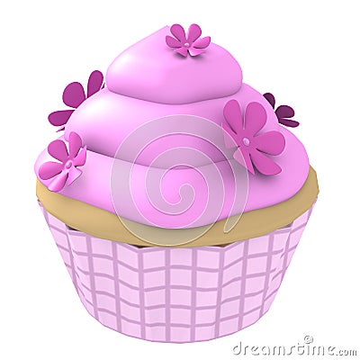 Pink flower cupcake- 3d computer generated Stock Photo