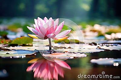 a pink flower growing out of water Stock Photo