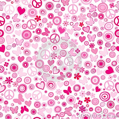 Pink flower power seamless background Vector Illustration