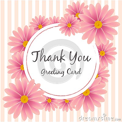 Pink Flower Thank you Greeting Card Vector Vector Illustration