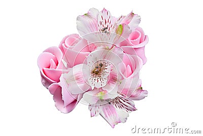 Pink flowers, candied decoration for cake Stock Photo