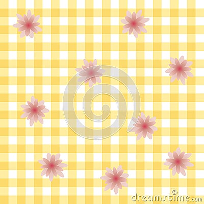 Pink flowers on checkered background - vector endlessly Vector Illustration