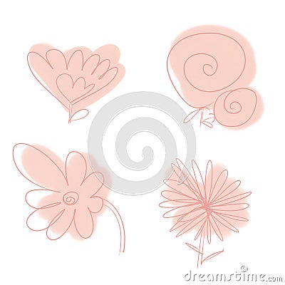Pink flowers different Cartoon Illustration