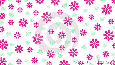 Pink Flowers and Green Leaves Pattern in White Background Stock Photo