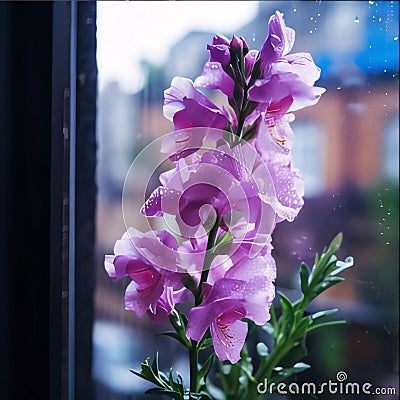 Pink flowers, window in the background. Flowering flowers, a symbol of spring, new life Stock Photo