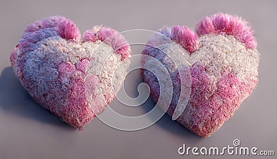 Pink fluffy hearts. AI render Stock Photo