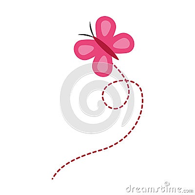 Pink flying butterfly cute insect cartoon Vector Illustration