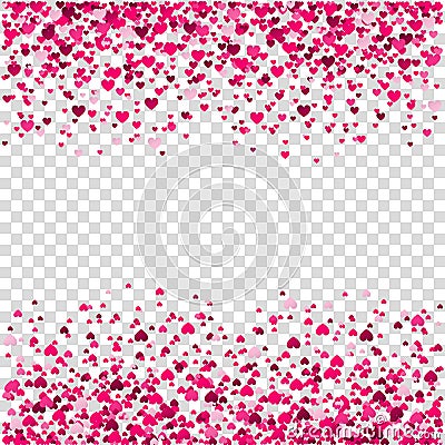 Pink flying heart confetti on transparent background. Vector Illustration