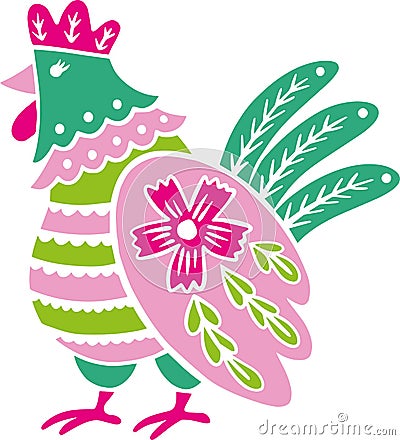 Pink Folk Scandinavian Chicken Vector Illustration Vector Illustration