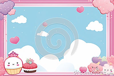 a pink frame with cupcakes and hearts on it Stock Photo