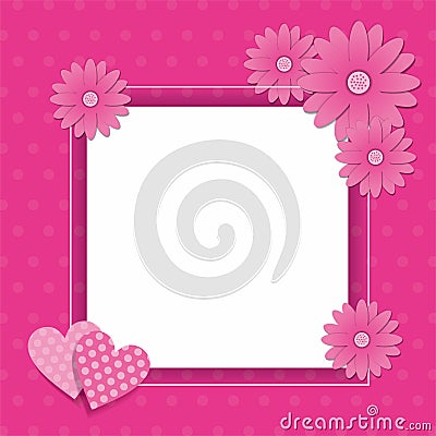 Pink frame design with flower and heart decoration Vector Illustration