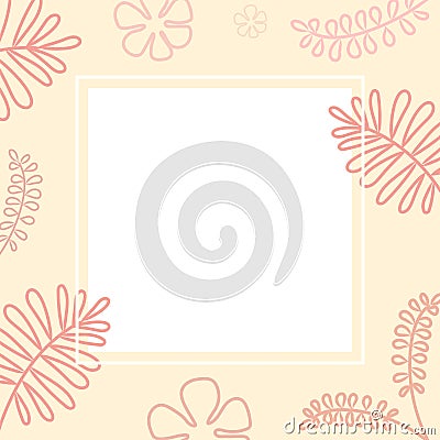 Pink frame with flowers and leaves Vector Illustration