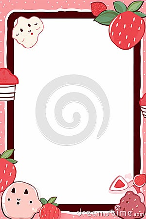 a pink frame with strawberries and cupcakes on it Stock Photo