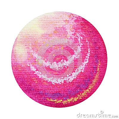 Pink full moon watercolor painting hand drawn Stock Photo