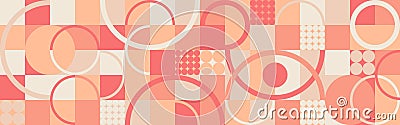 Pink geometric background with circles and squares, Peach Fuzz color background 2024 year. Stock Photo