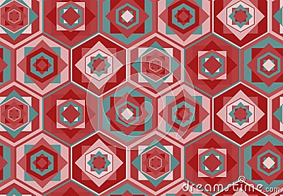 Pink geometric pattern with hexagons and squares Vector Illustration