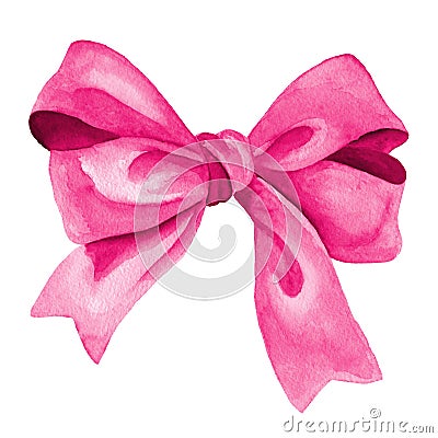 Pink Gift bow. Watercolor illustration Stock Photo