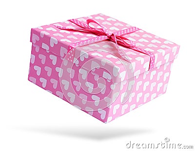 Pink gift box, on white background. File contains a path to isolation. Stock Photo