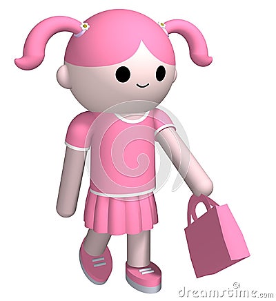 Pink girl Cartoon Illustration