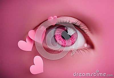 Pink Girl Festive heart Paper photo symbols pink Love Makeup Eye Conceptual background Stock Photo