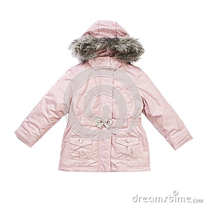 Pink girl jacket with fur Stock Photo