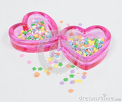 Pink Glass Hearts with Stars Stock Photo