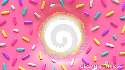 Pink glazed donut with colorful sprinkles and place for your content Stock Photo