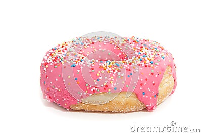 A pink glazed donut with speckles Stock Photo