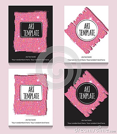 Pink glitter flyer template Vector Illustration