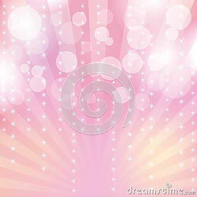 Pink glitter sparkles rays lights bokeh and star festive abstract background Vector Illustration