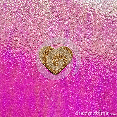 Pink glittering background with golden heart. Romantic design Stock Photo