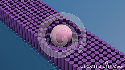 Pink glossy ball rolling. Purple cylinder morphing. Abstract illustration, 3d render Cartoon Illustration