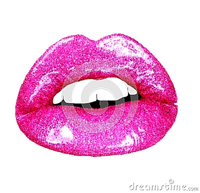 Pink Glossy Lips on a white or transparent background Stock Photo