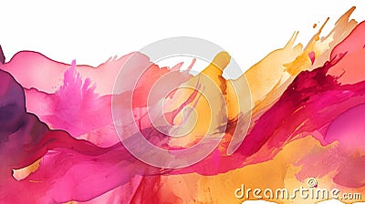 Pink and Gold Abstract watercolor spill background Stock Photo