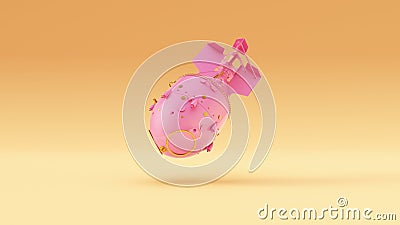 Pink and Gold Atomic Bomb Nuclear Weapon Warm Cream Background Cartoon Illustration