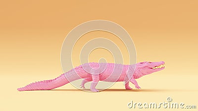 Pink Gold Crocodile Warm Cream Background Cartoon Illustration