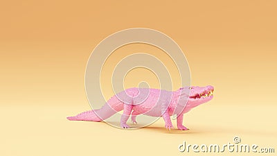 Pink Gold Crocodile Warm Cream Background Cartoon Illustration