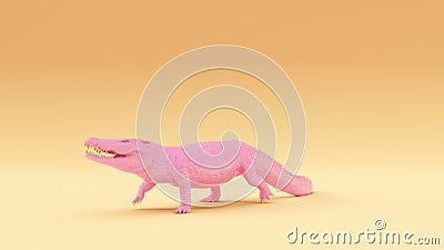 Pink Gold Crocodile Warm Cream Background Cartoon Illustration