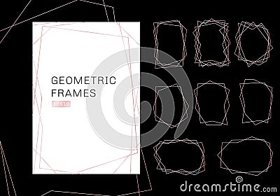 Pink gold geometric polyhedron frames collection. luxury templates art deco style for wedding invitation. Decorative patterns Vector Illustration