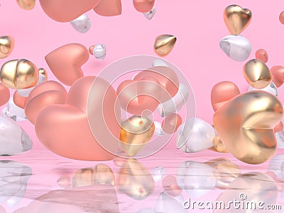 Pink gold heart 3d rendering Stock Photo