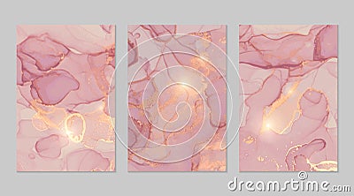 Pink and gold marble abstract backgrounds set Vector Illustration