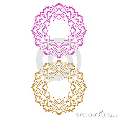 Pink Gold Ornamental Mandalas Set isolated on White Vector Illustration