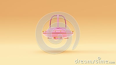 Pink Gold UFO Warm Cream Background Cartoon Illustration