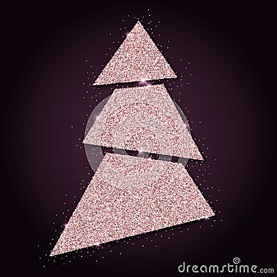 Pink golden glitter awesome christmas tree. Vector Illustration