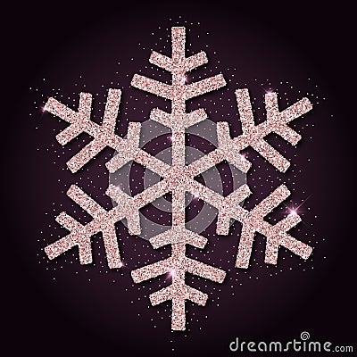 Pink golden glitter beauteous snowflake. Vector Illustration