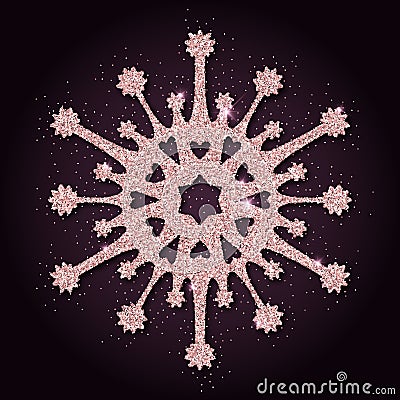 Pink golden glitter elegant snowflake. Vector Illustration