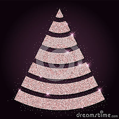 Pink golden glitter pretty christmas tree. Vector Illustration