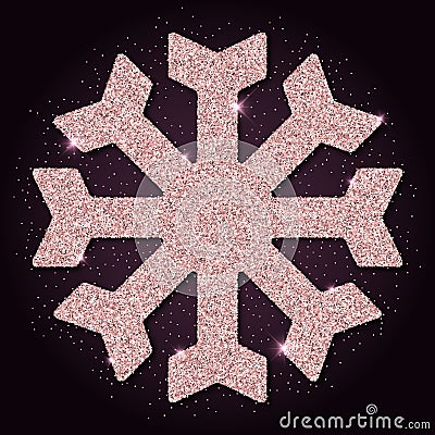 Pink golden glitter sightly snowflake. Vector Illustration