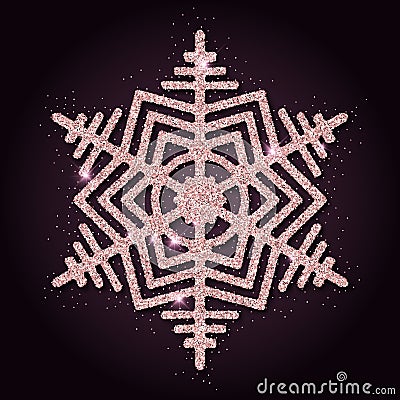 Pink golden glitter terrific snowflake. Vector Illustration