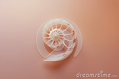 A pink gradient background with an overhead view of the nautilus shell, simple and minimalistic, focusing on its spiral shape. The Stock Photo